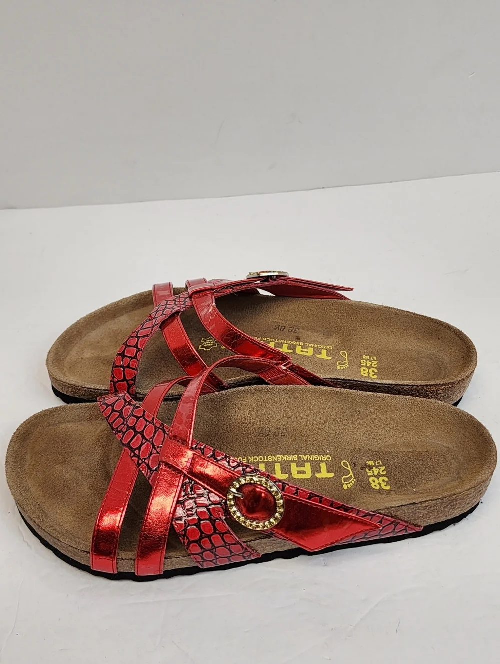 Birkenstock Tatami Red Metallic Snake Print Comfort Sandals Size EU 38 US 7 - Picture 3 of 8